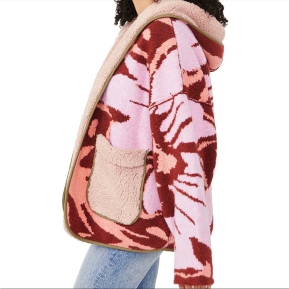 NWT $268 Free People Fuzzy Orchid Rose Combo Winter Chill Reversible Cardigan - Picture 7 of 8